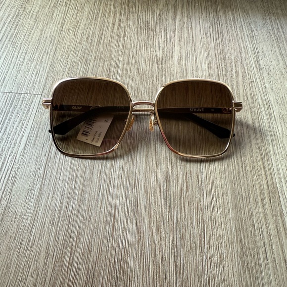 quay australia 5th ave gold brown oversized square glam sunglasses eyewear NEW - Picture 1 of 4
